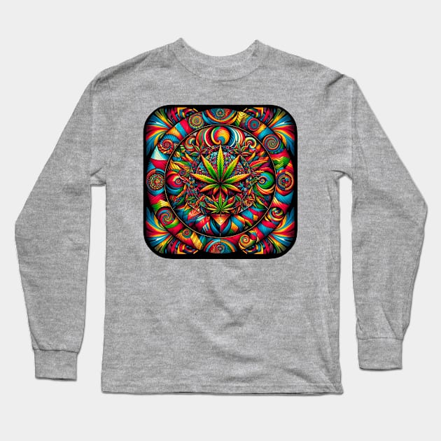 Psychedelic Cannabis Mandala Long Sleeve T-Shirt by Doming_Designs